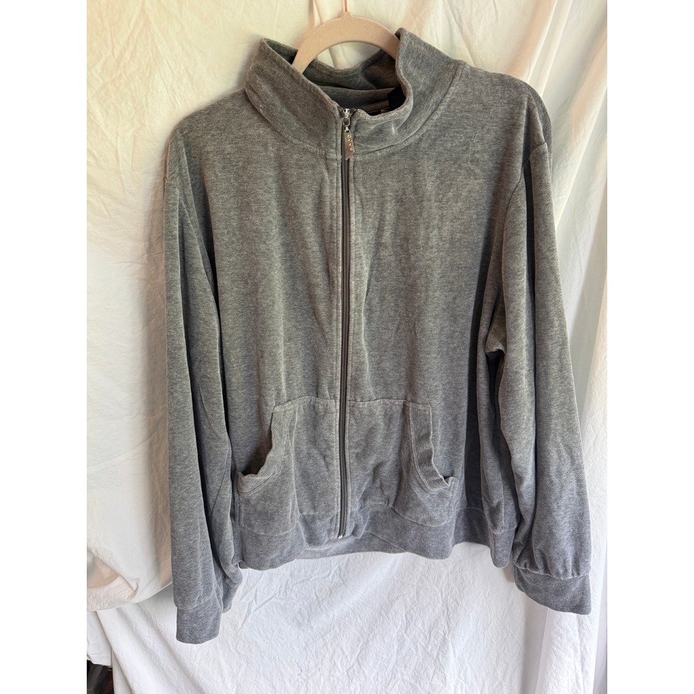 Kaktus Womens 3X Full Zip Sweatshirt Heather Gray Mock Neck Kangaroo Pocket Plus